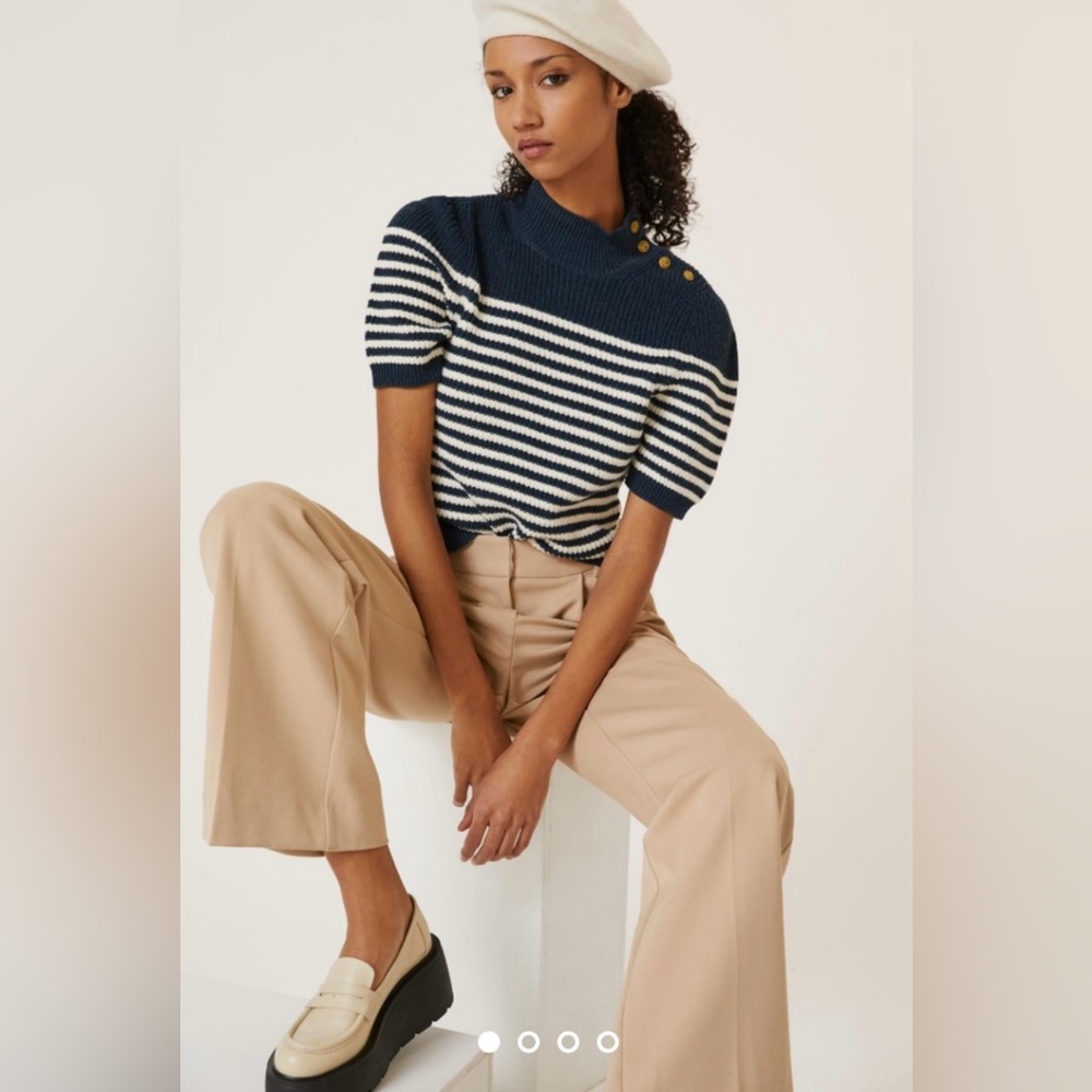 NWT Anthropologie Maeve Puff Sleeve Striped Sweater, Size M